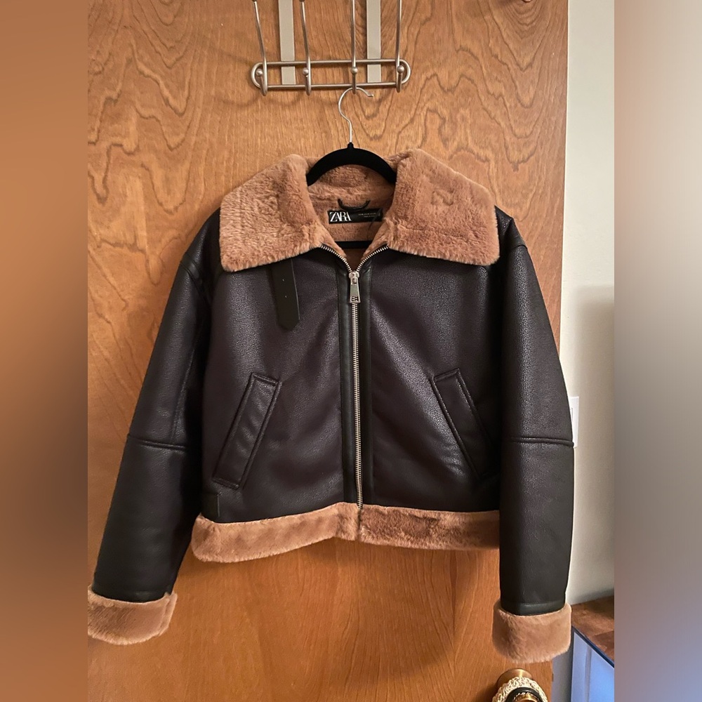 ZARA leather fur jacket